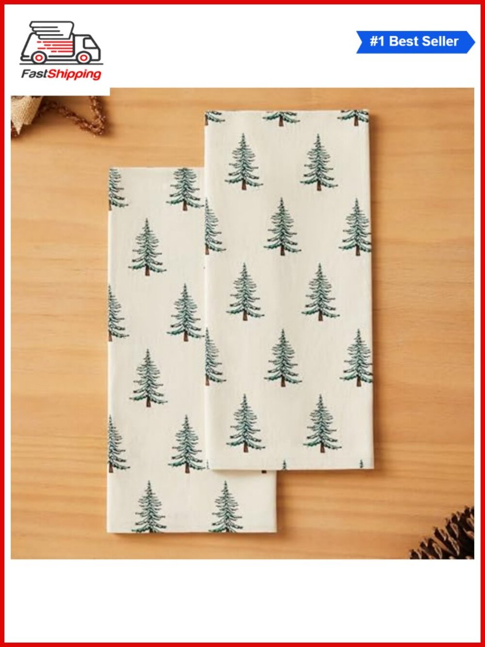 🎅 100% Cotton Christmas Kitchen Towels Set of 2 Hanging Loop